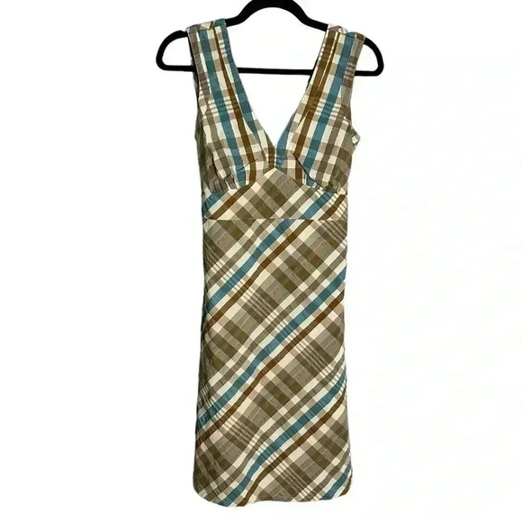 Patagonia Dresses & Skirts - Patagonia Water Girl Brown Blue Tartan Plaid Sleeveless Mini Sun Dress Size XS